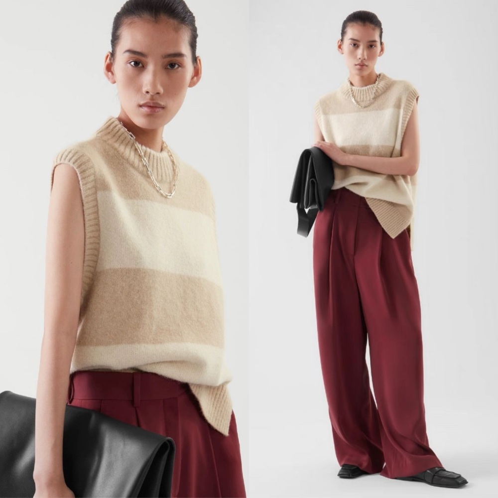 COS Alpaca Wool Blend Beige Striped Knit Vest